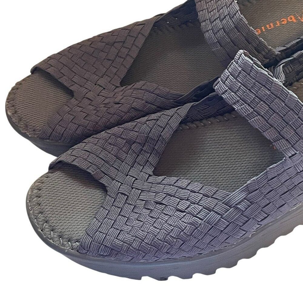 Bernie Mev Halle Silver/Gray Woven Elastic Strap Wedge Platform Sandals